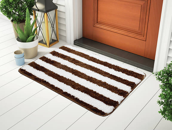 Wakefit Striped Bathmat 40*60 cm White+Brown (Set of 2)