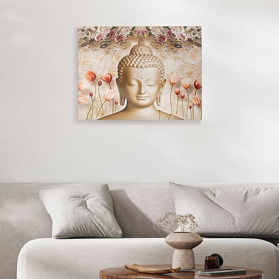 Wakefit Gautama Buddha with peace lilies Wall Painting