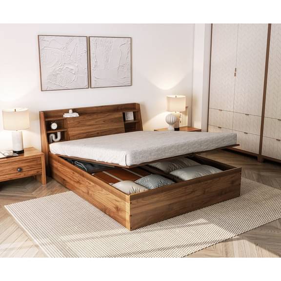 Wakefit Leo Queen Storage Engineered Wood Bed with Hydraulic mechanism