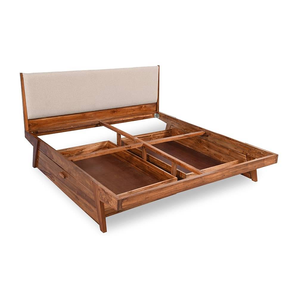 wakefit lynx teak wood bed with storage