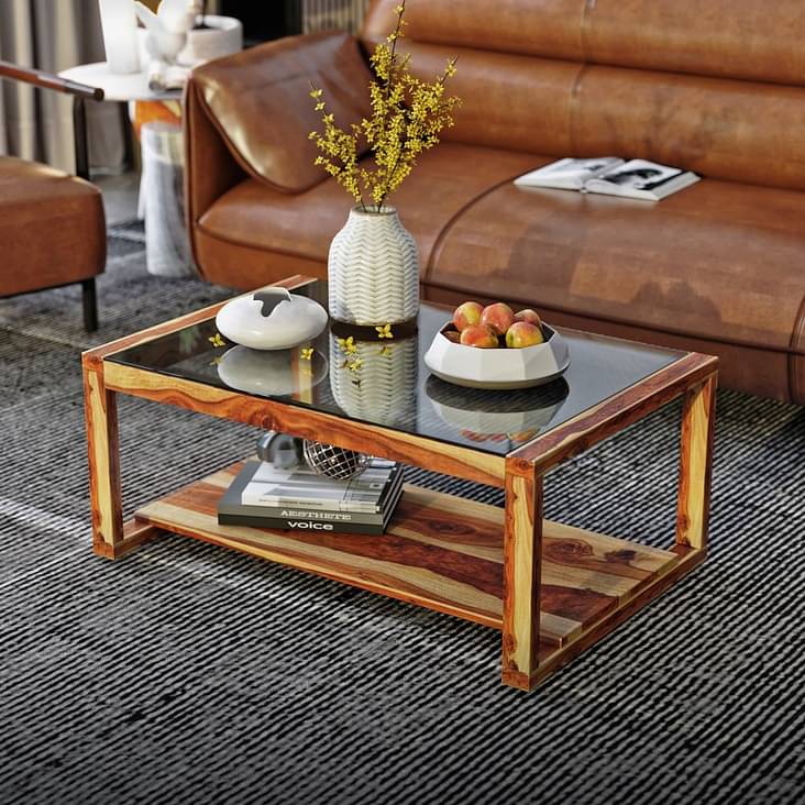 Buy Elevate Sheesham Wood Glass Top Coffee Table with Storage