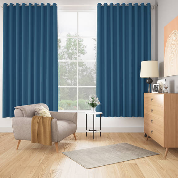 Wakefit Blackout Solid Door Curtains - 7 feet, Barkana - Blue, Set of 2