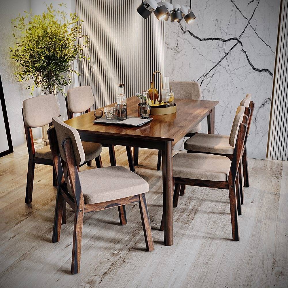 (We will buy in india) Wakefit Oregano (Bergera Table + Lisse chair) 6-seater dining set