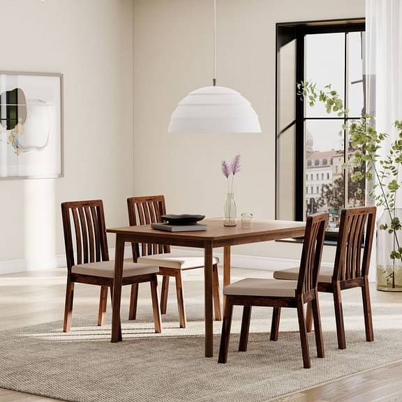 Wakefit Loga (Loona table+Helga chair) 4-seater solid wood dining set