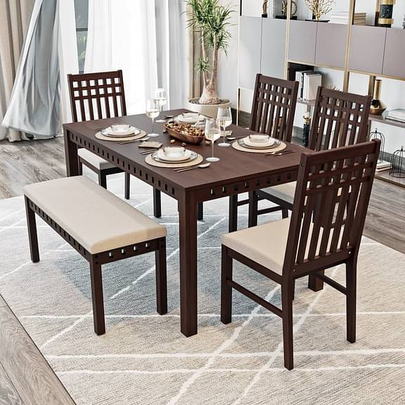 Wakefit Kopra 6 seater Dining Set (with cushion omega pearl)