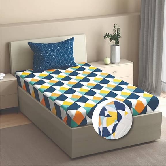 Wakefit Fitted 144TC 100% Cotton Printed Bedsheet, Nicole Single Size (72x30 Inches / 1.8mx76.2cm) With 1 Pillow Cover Free