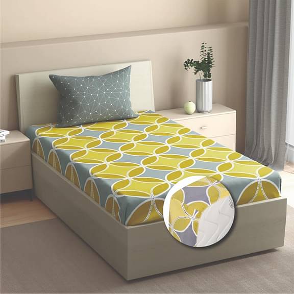 Wakefit Fitted 144TC 100% Cotton Printed Bedsheet, Riyo Single Size (72x30 Inches / 1.8mx76.2cm) With 1 Pillow Cover Free