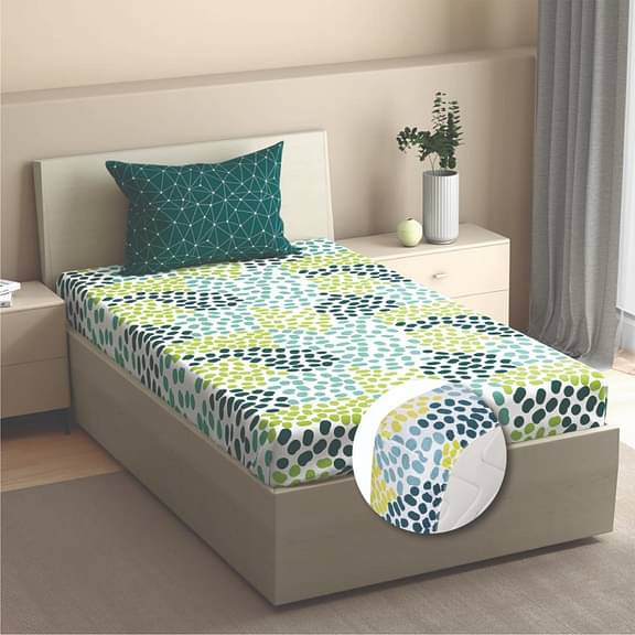 Wakefit Fitted 144TC 100% Cotton Printed Bedsheet, Siri Single Size (72x30 Inches / 1.8mx76.2cm) With 1 Pillow Cover Free