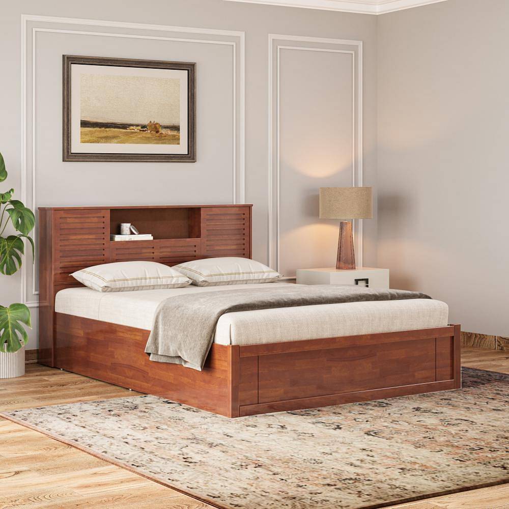 Buy Solid Wood Bed With Headboard With Storage Aquari Online At Best ...