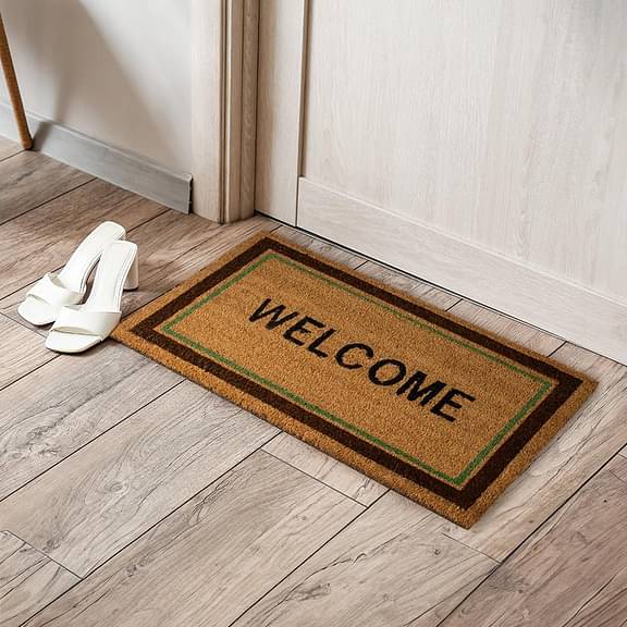 Wakefit Welcome Printed Multi Colour Rectangular Coir Doormat With Heavy Duty PVC Backing (45x75x1.5cms)