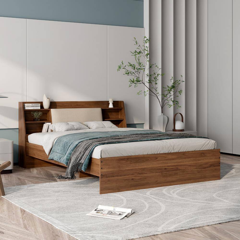 Buy Engineered Wood Upholstered Beds Non Storage Leo Online At Best ...