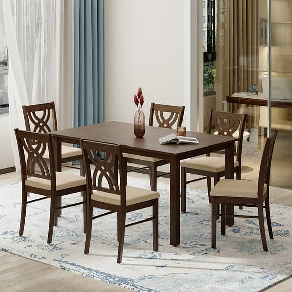 Wakefit Alcano 6-seater solid wood dining set