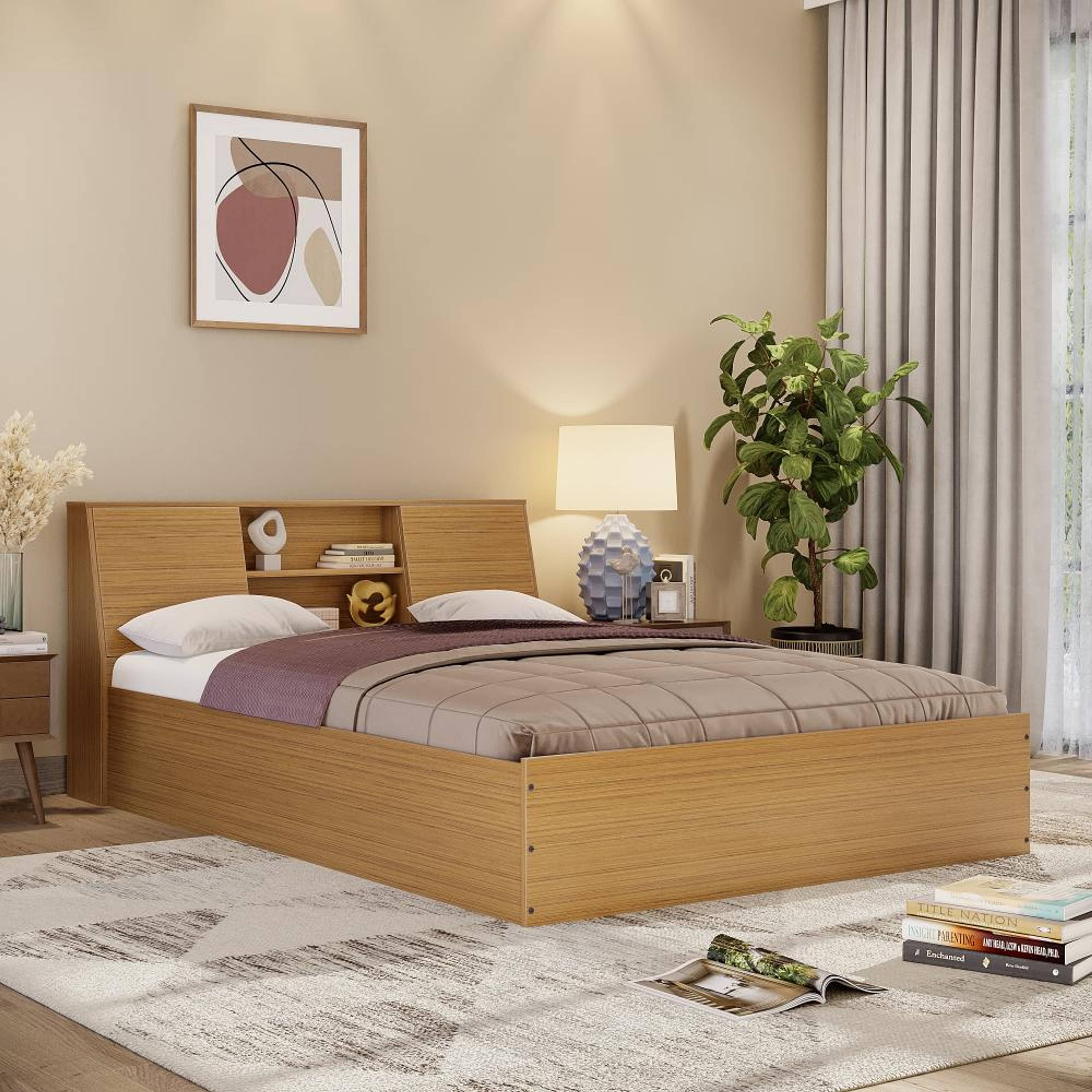 Orion Queen Storage Engineered Wood Bed - Urban Teak