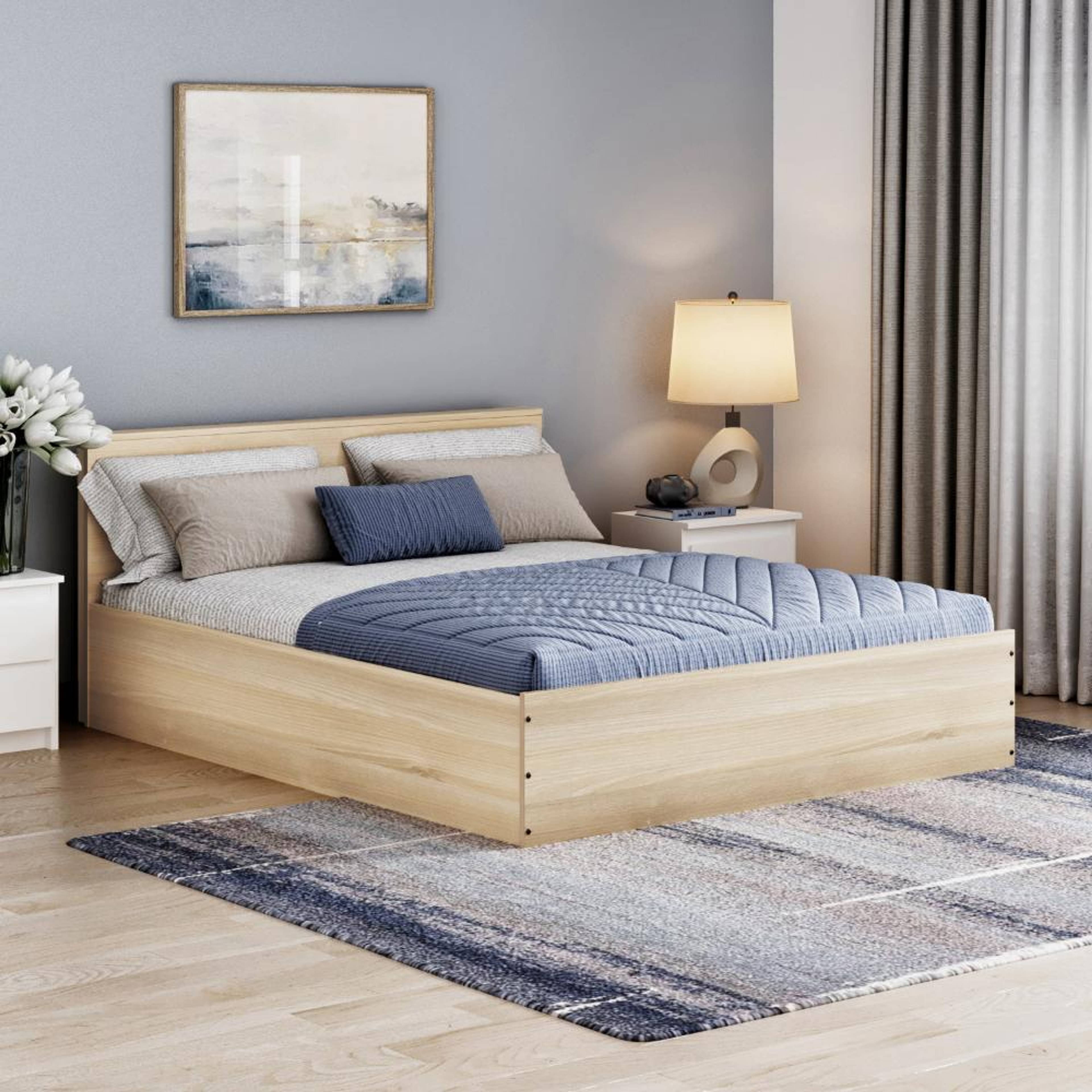 Taurus Queen Storage Engineered Wood Bed - Mouldou Acacia