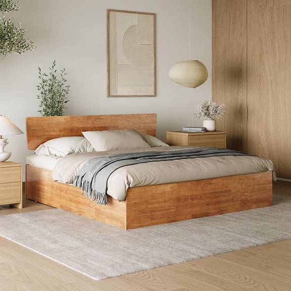 Wakefit Swirl Solid Wood King Size With Storage Bed