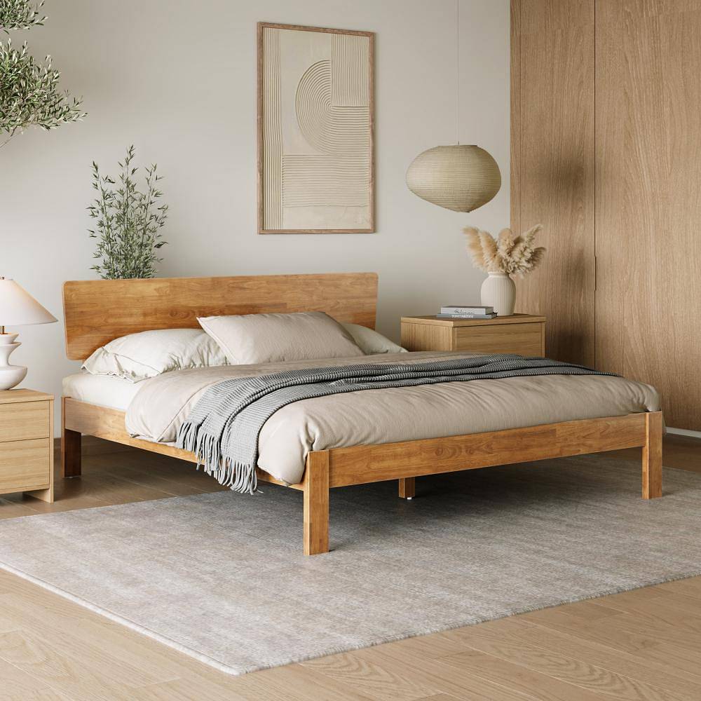 Solid wood queen size store bed without storage