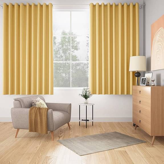 Wakefit Blackout Solid Window Curtains - 5 feet, Bishop - Yellow, Set of 2