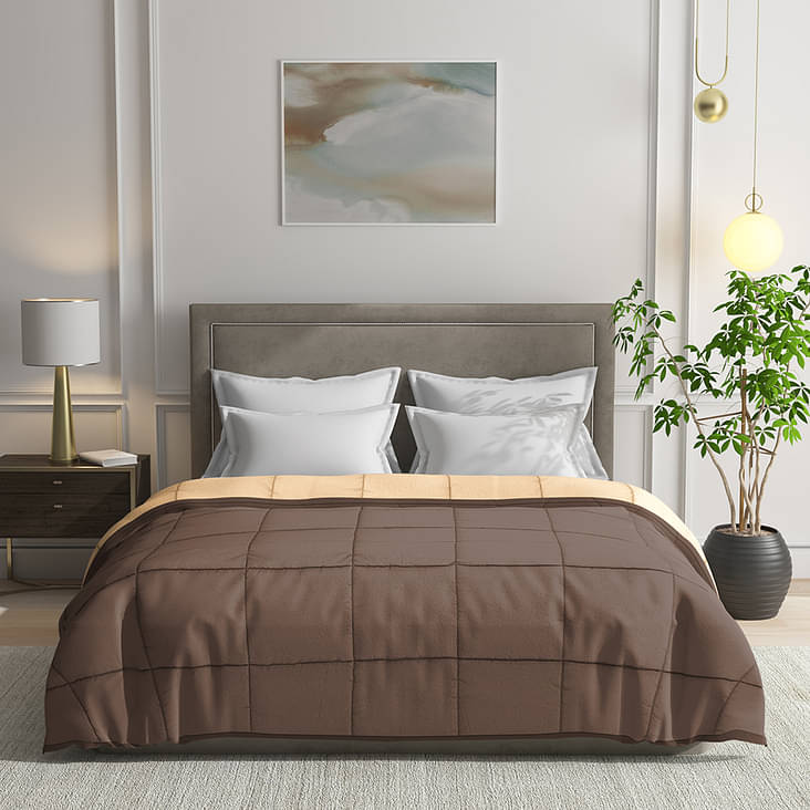 Wakefit Double Siliconised Micropeach Reversible Comforter (Brown and Beige)