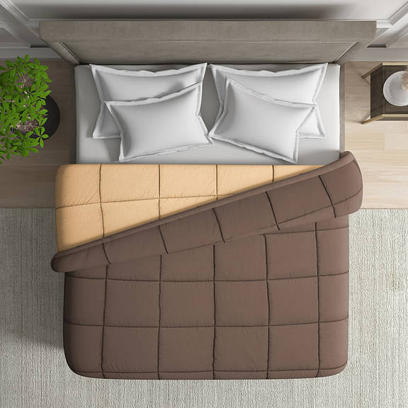 Wakefit Single Siliconised Micropeach Reversible Comforter (Brown and Beige)