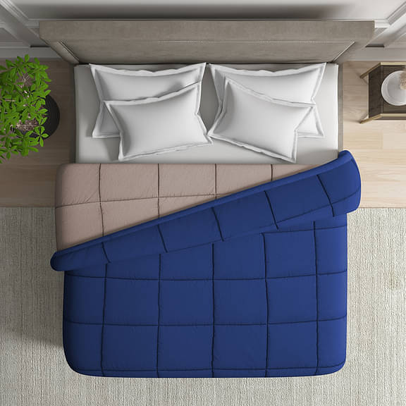 Wakefit Double Siliconised Micropeach Reversible Comforter (Taupe and Navy Blue)