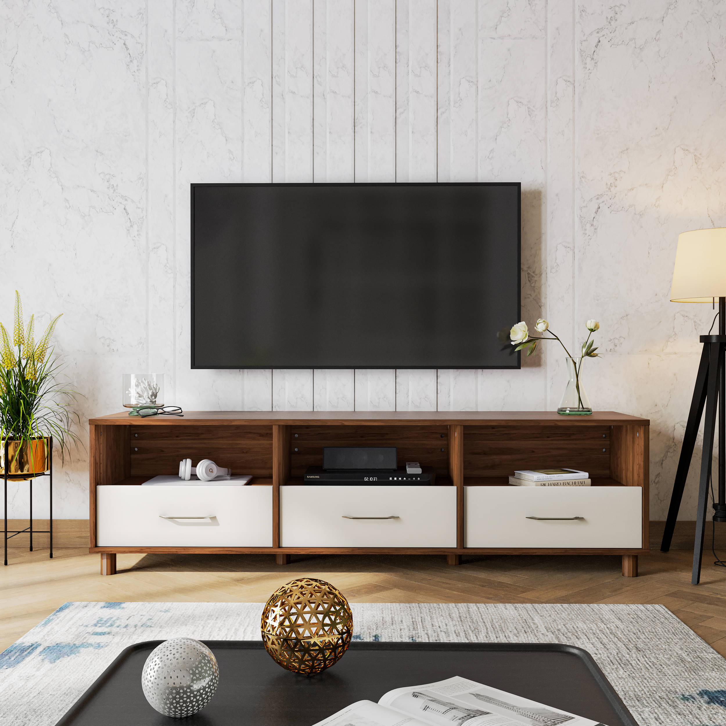 LIVING ROOM TV CABINET DESIGN IN CHENNAI - Blueinteriorchennai - Medium